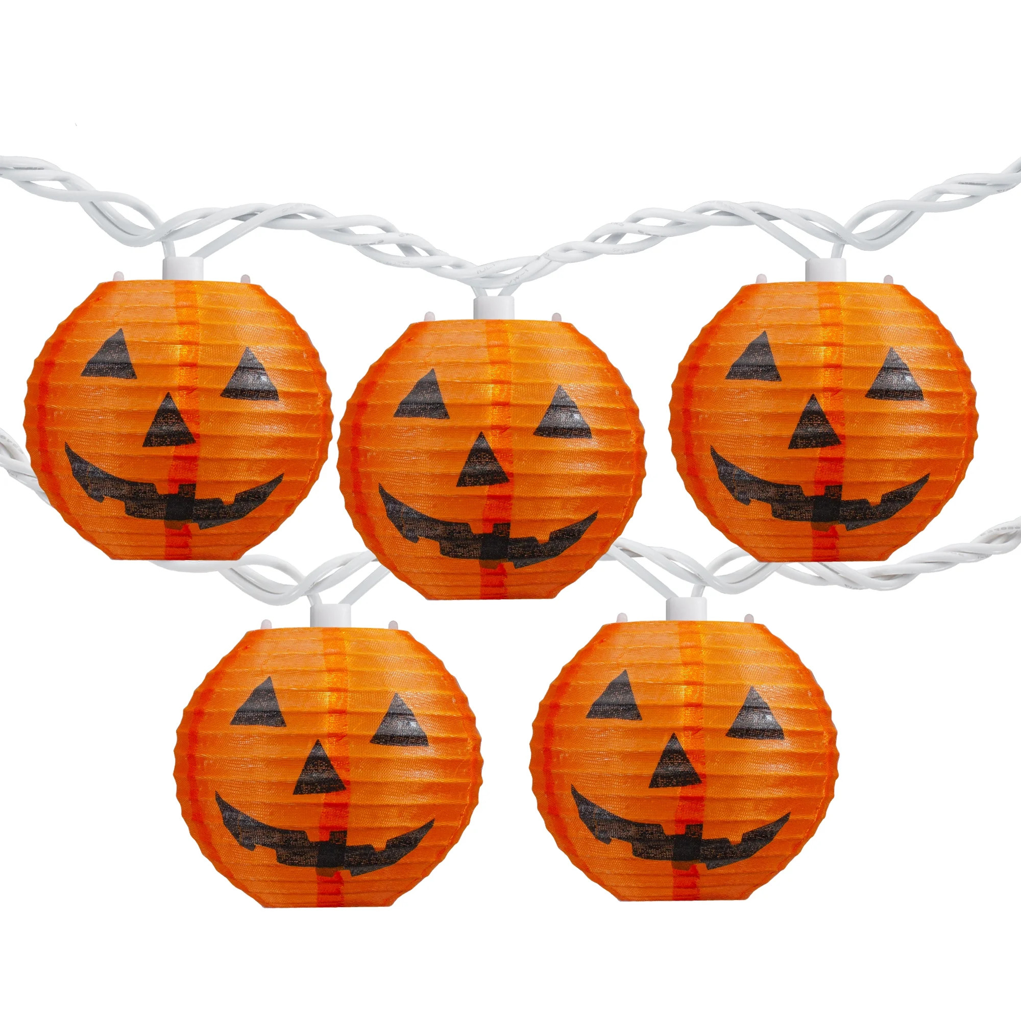 Northlight 10-Count Orange Jack-O-Lantern Paper Lantern Halloween Lights, 8.5ft White Wire | Walmart (US)