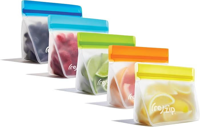 (re) zip 5-pack Stand-Up Reusable Bags | BPA-Free, Food Grade, Leakproof, Freezer and Dishwasher ... | Amazon (US)