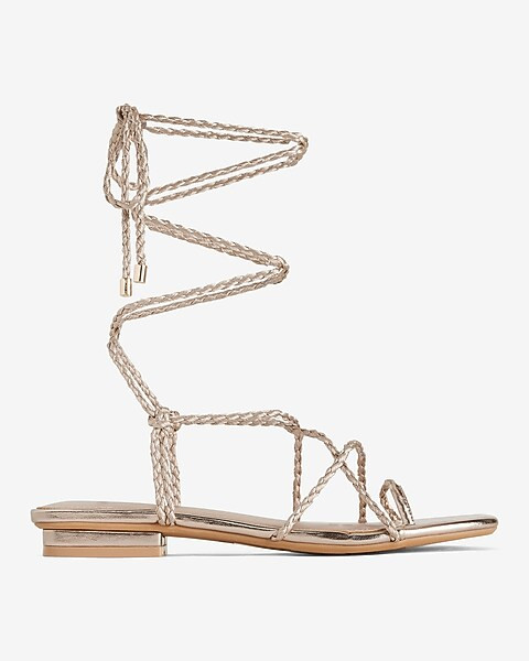 Metallic Rope Lace-up Flat Sandals | Express