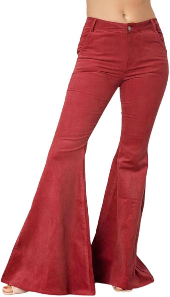 Women's Casual High Waisted Flare Leg Jeans Raw Hem Bell Bottom Denim Pants | Amazon (US)