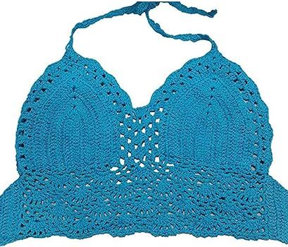 Meelino Women Summer Beach Crochet Crop Halter Tank Top Bralette Knit Bra Boho Cami Bikini | Amazon (US)