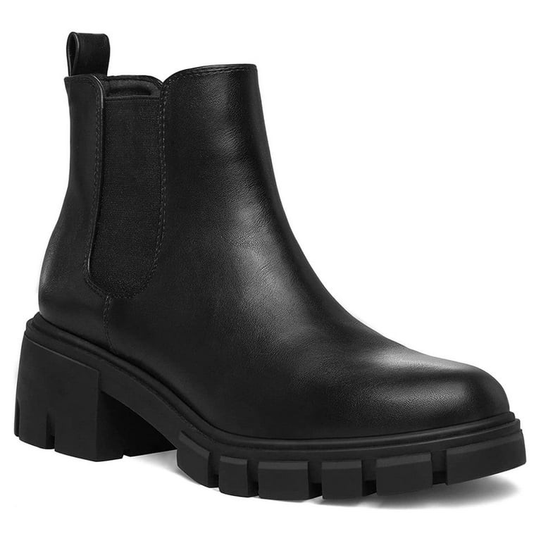Mysoft Women's Black Platform Chelsea Boots Ankle Boots Size 8 | Walmart (US)