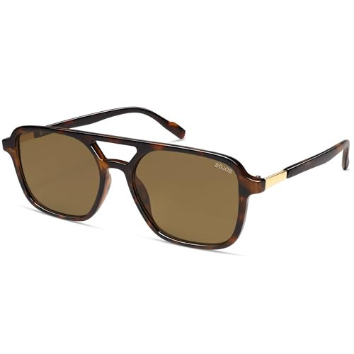 SOJOS Retro Aviator Sunglasses for Women Men,Trendy Rectangle Womens Mens Shades Sun Glasses SJ2202 Coffee Tortoise Frame Coffee Lens | Amazon (US)