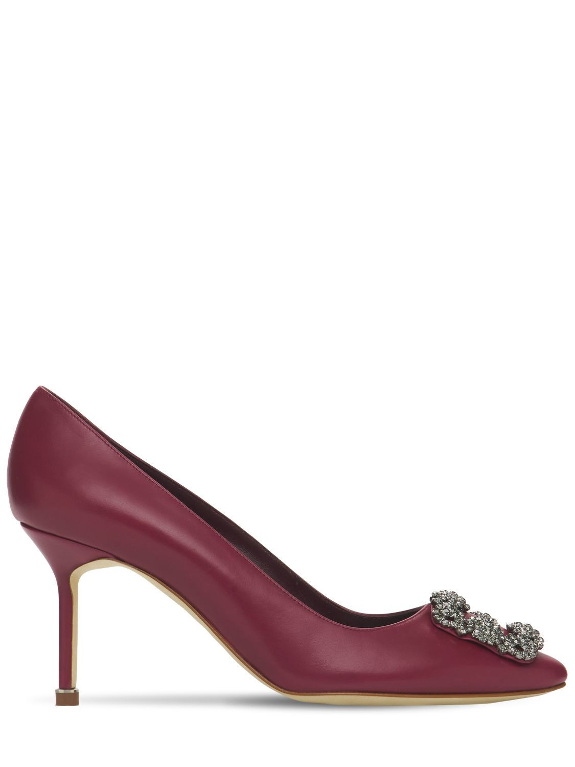 MANOLO BLAHNIK | 70mm Hangisi leather pumps | WOMEN | Burgundy | 35.5 | Calf | 5059533289098 | Luisaviaroma
