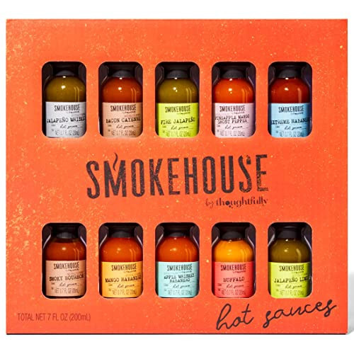 Smokehouse by Thoughtfully, Gourmet Hot Sauce Gift Set, Flavors Include Mango Habanero, Buffalo, Bacon Cayenne, Smoky Bourbon, Fire Jalapeño and More, Hot Sauce Variety Pack, Set of 10 | Amazon (US)