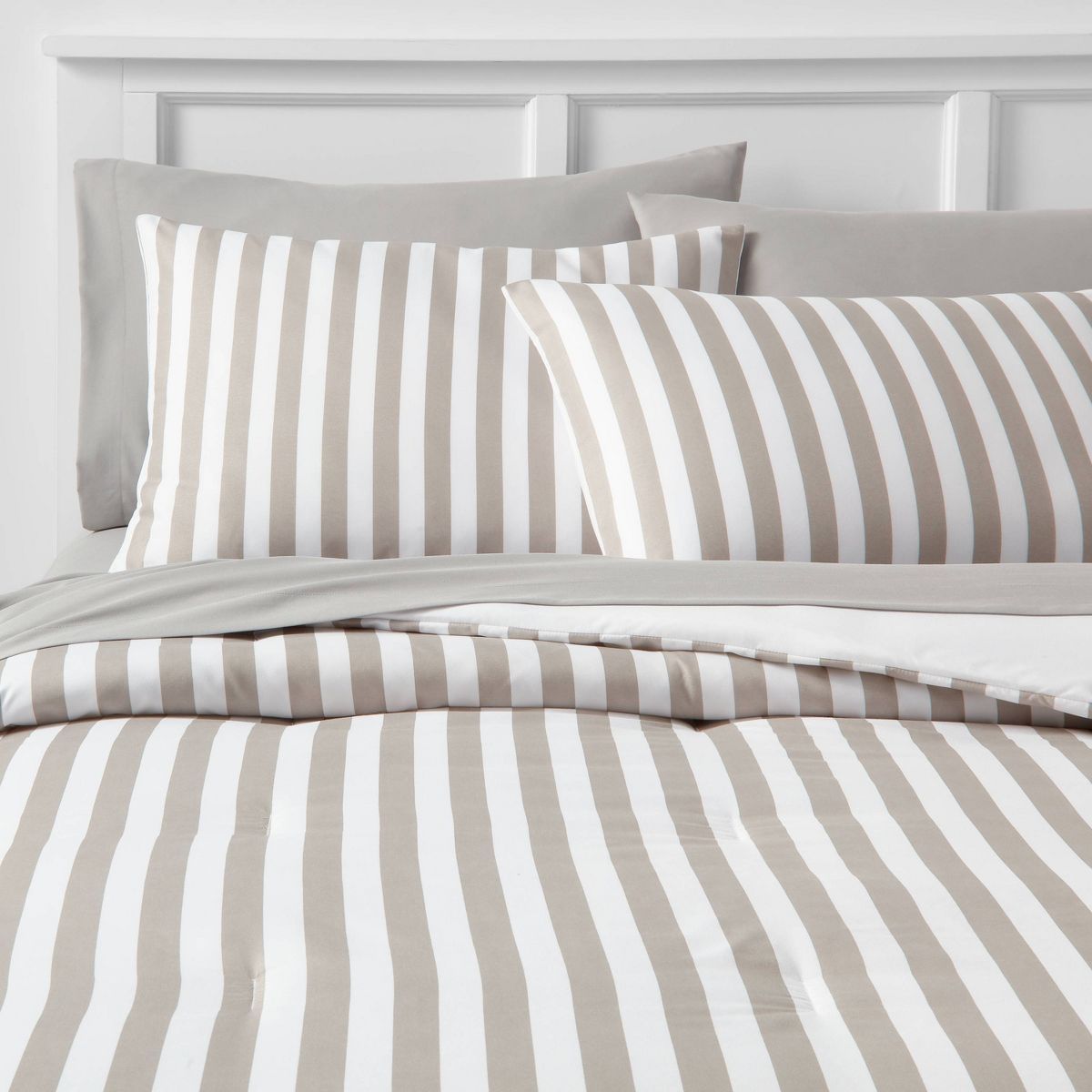 Stripe Microfiber Reversible Comforter & Sheet Set Gray - Room Essentials™ | Target