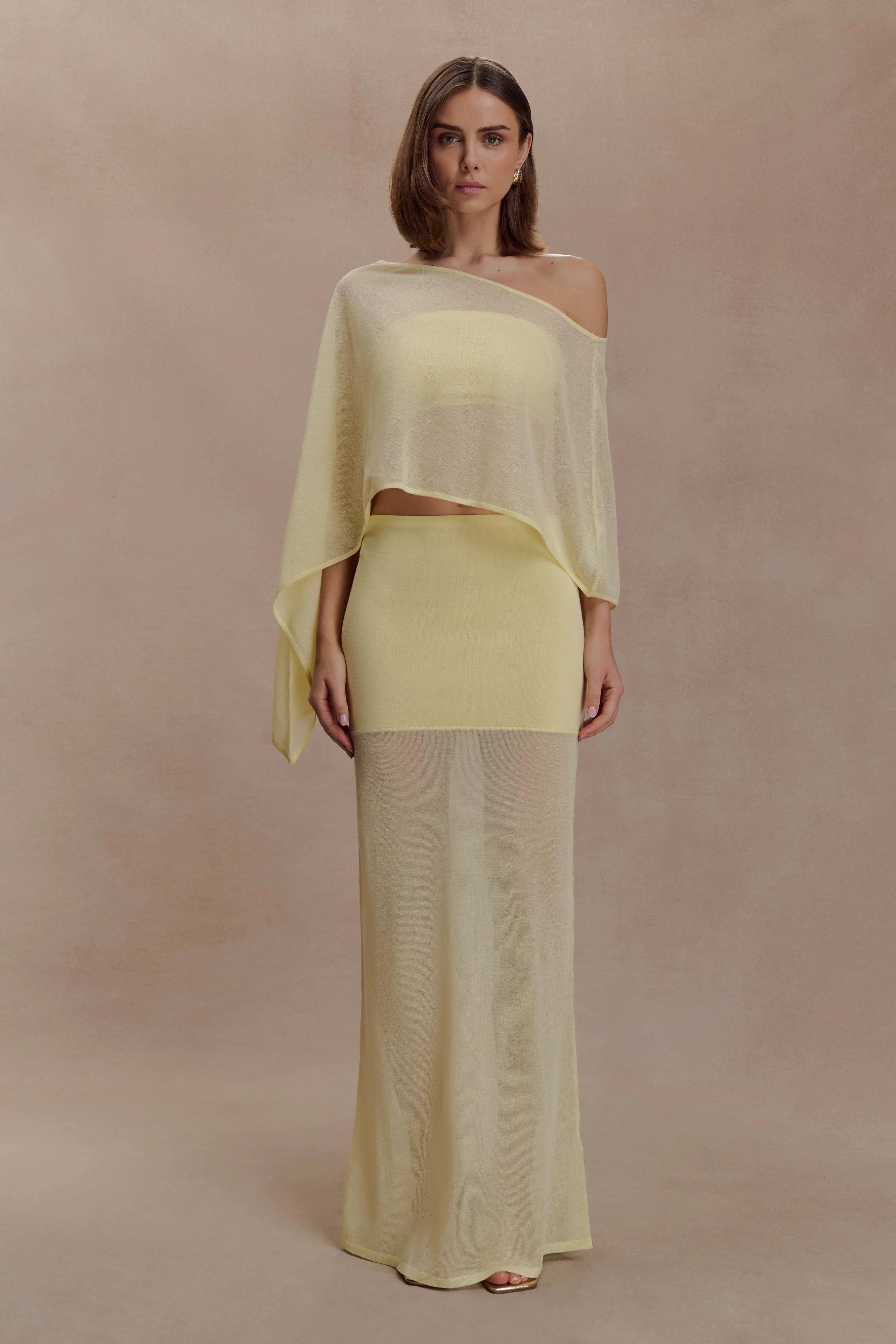 Tanyel Sheer And Bandage Knit Maxi Skirt - Lemon | MESHKI US