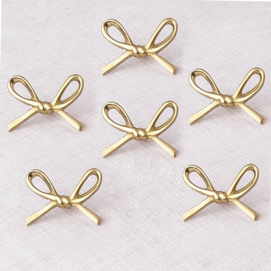 Indian Shelf 6 Pieces Brass Gold Bow Drawer Knobs for Kitchen Cabinet Hardware Nursery Door Decor... | Amazon (US)