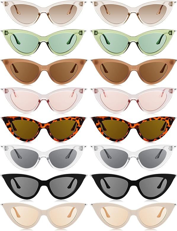 16 Pairs Narrow Cat Eye Sunglasses Retro Vintage Pointy Cateye Colored Sunglasses for Women Plast... | Amazon (US)