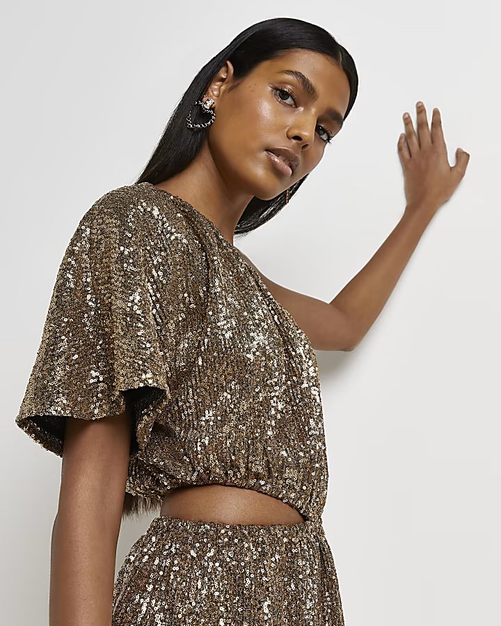 Gold sequin one shoulder mini dress | River Island (UK & IE)