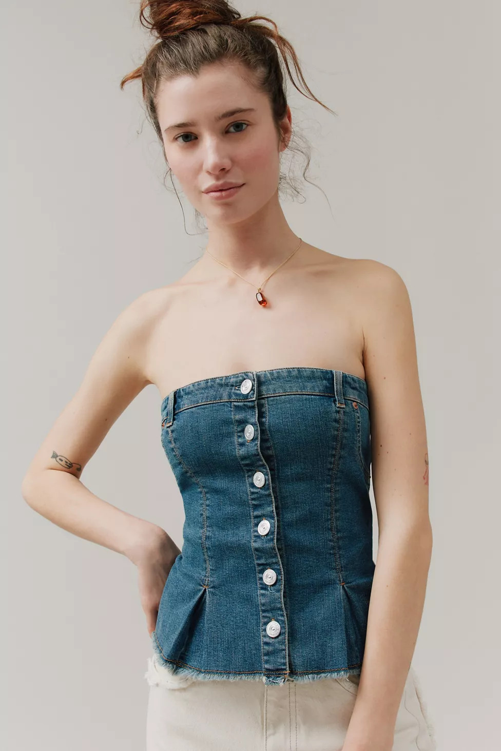 BDG Denim Lace-Up Tube Top | Urban Outfitters (US and RoW)