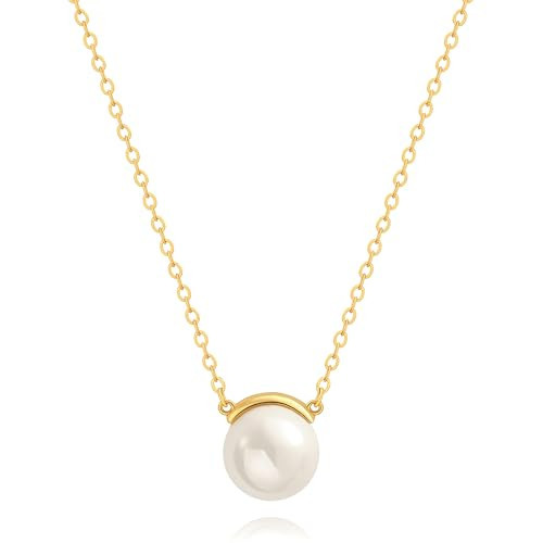 POTESSA 18k Gold Plated Single Pearl Necklace Pearl Choker Necklaces for Women Dainty Bridesmaid Jewelry | Amazon (US)