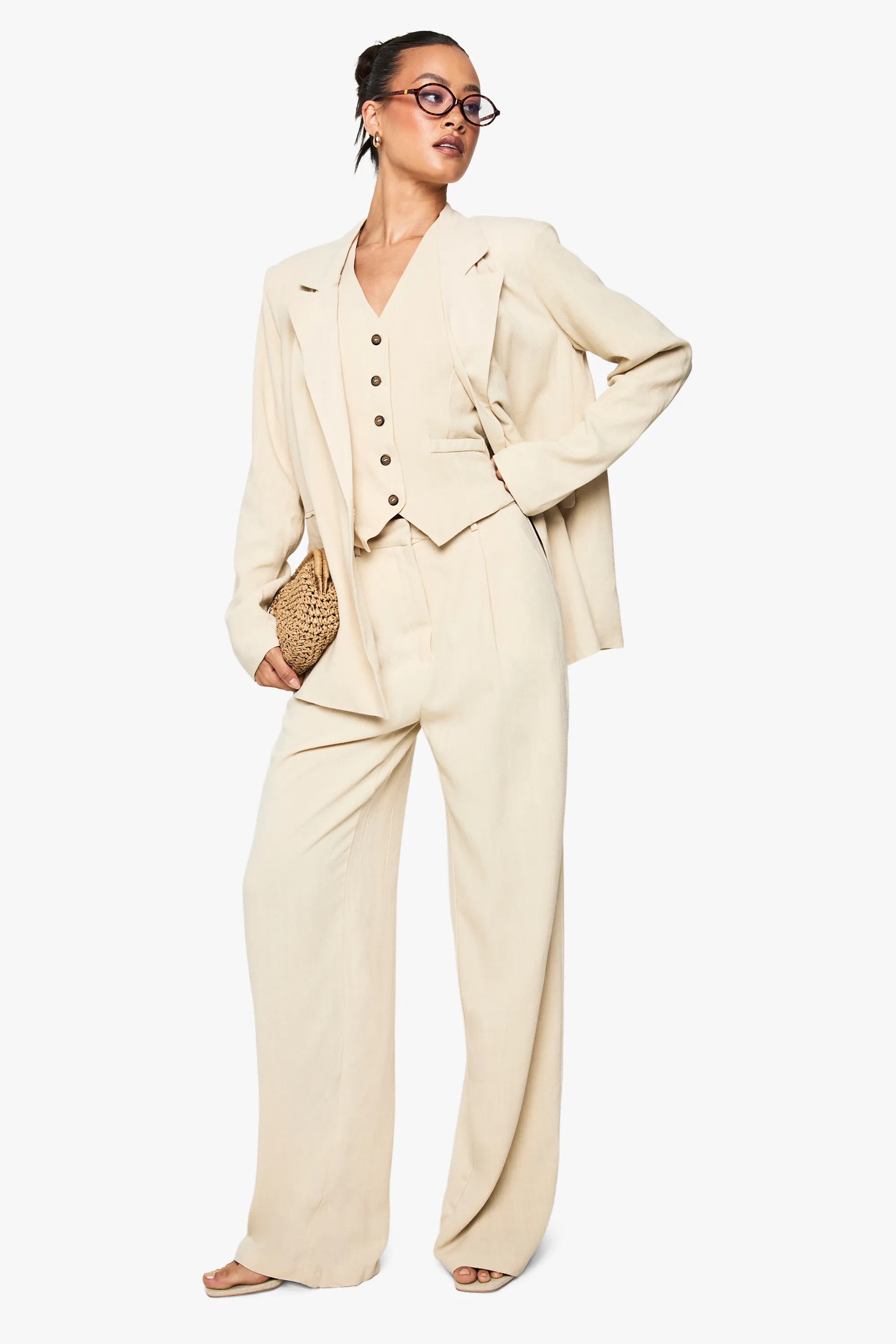 Ecru Tall Linen Look Essential Wide Leg Trouser | Boohoo USA | boohoo (US & Canada)