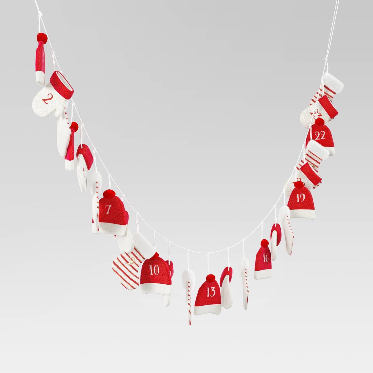 6' Fabric Stocking, Hat and Mitten Hanging Garland Advent Calendar Red/White - Wondershop™ | Target