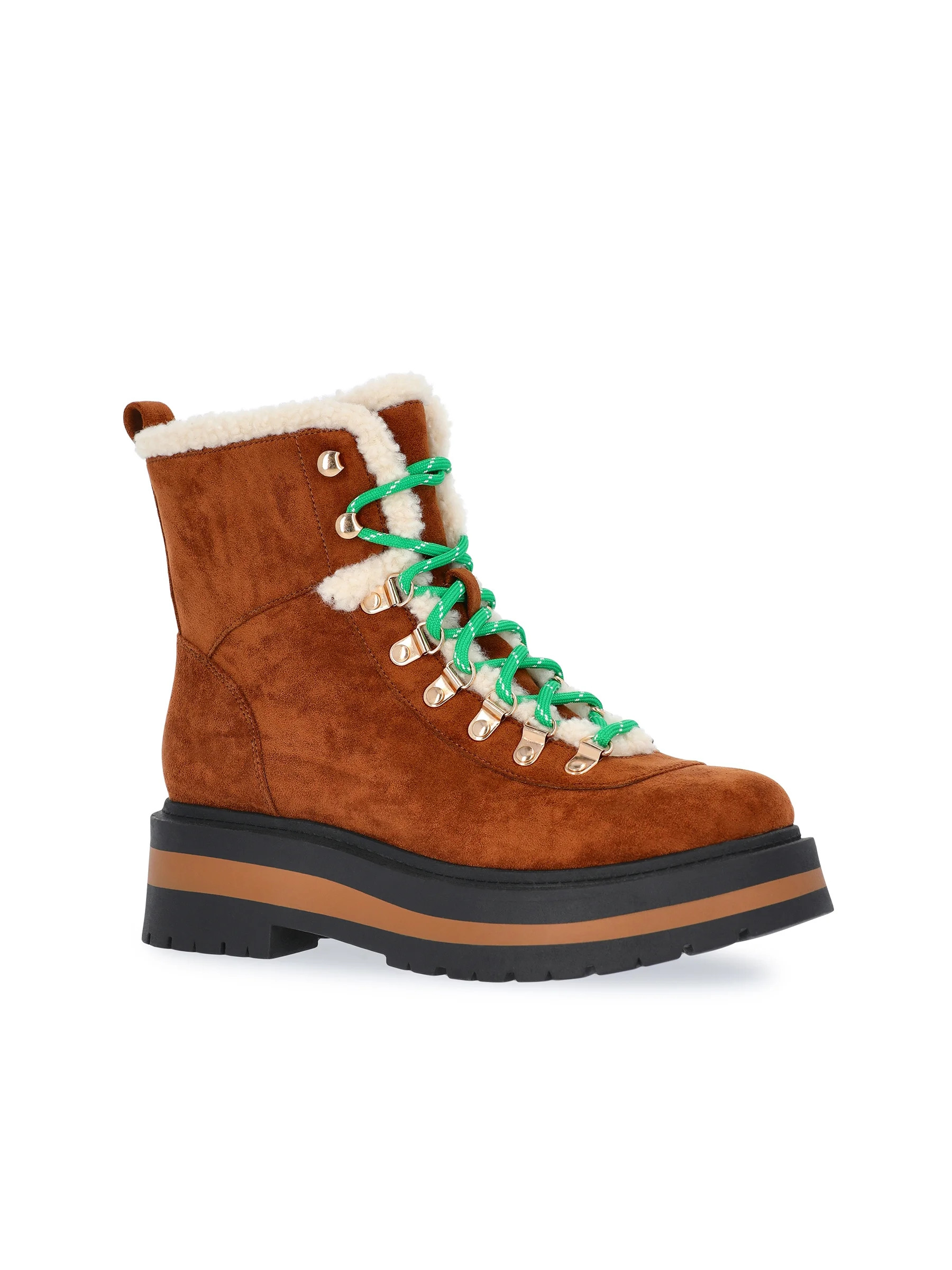 Free Assembly Women's Lace-Up Faux Shearling Booties | Walmart (US)