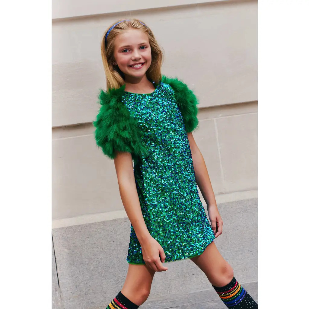 Lola + The Boys Feather Party Dress in Jade at Nordstrom, Size 10 | Nordstrom