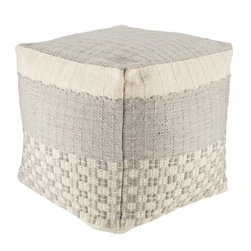 Delacerda Indoor/ Outdoor Geometric Gray/ Cream Cube Pouf | Wayfair North America