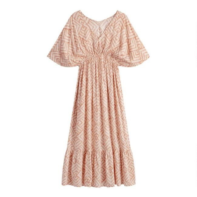 Terracotta And White Geo Mira Kaftan Dress | World Market