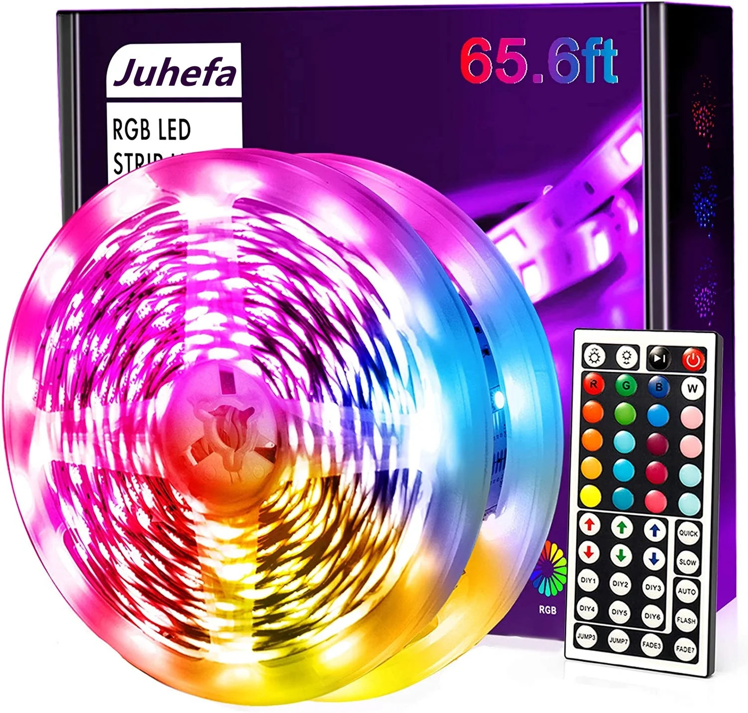Juhefa 65.6 ft LED Strip Lights 5050 RGB Color Changing Room Lights Indoor with Remote for Wall P... | Walmart (US)