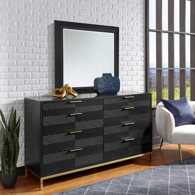 Leshia 8 Drawer 64" W Double Dresser with Mirror | Wayfair North America
