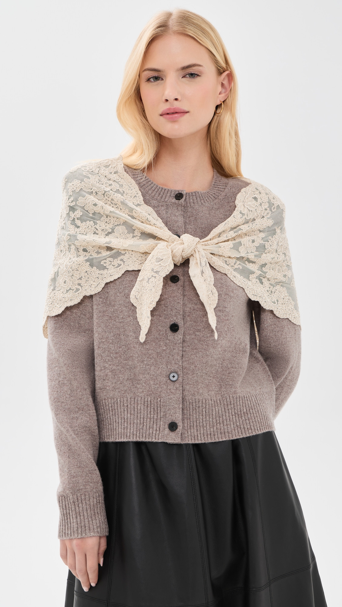 Sea Kirra Lace Scarf Cardigan Taupe S | Shopbop