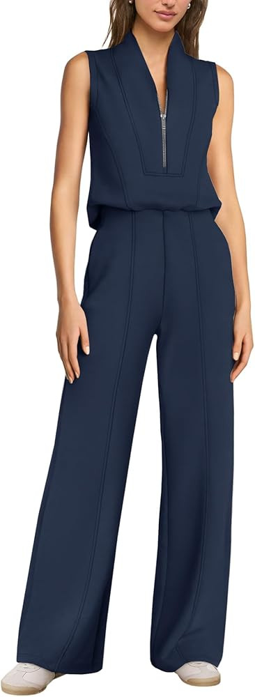 SENSERISE Womens Summer Jumpsuit Dressy Casual Sleeveless One Piece Jumpsuit Half Zip Airport Tra... | Amazon (US)