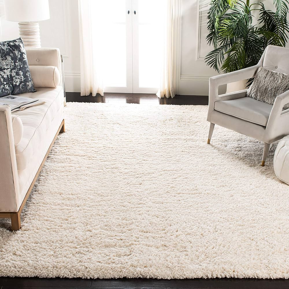 SAFAVIEH Fontana Shag Collection Area Rug - 8' Square, Ivory, Solid Design, Non-Shedding & Easy C... | Amazon (US)