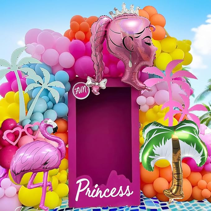 Hot Pink Blue Yellow Orange Balloon Garland Kit Crown Princess Palm Tree Summer Sunglasses Tropic... | Amazon (US)
