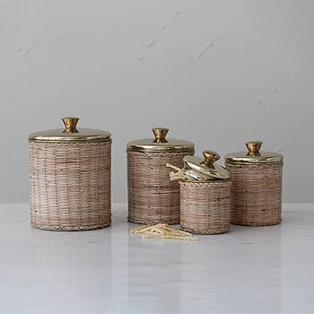 Creative Co-Op Rattan Wrapped Stainless Steel Canisters, Set of 4, Brass Finish Food Storage, 6" ... | Amazon (US)
