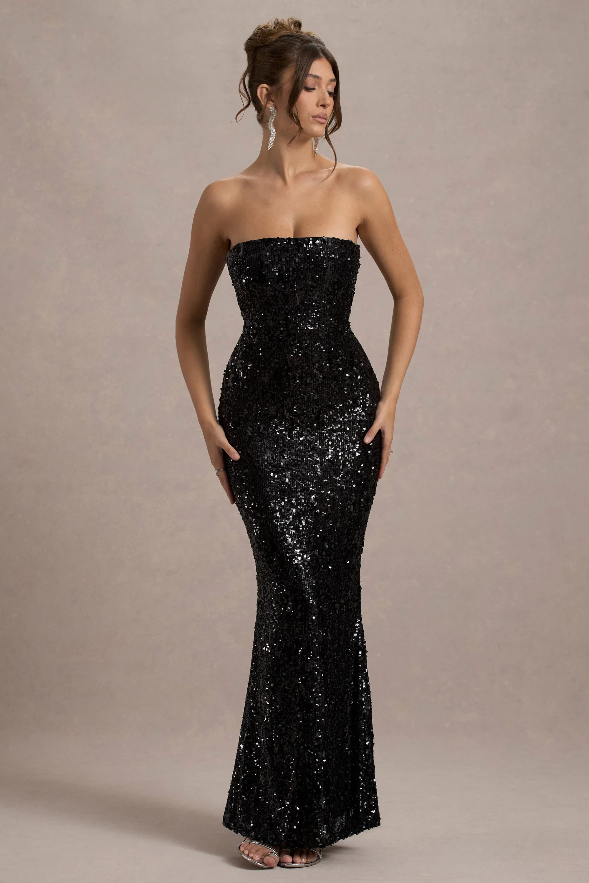 Like Magic  Black Sequin Bandeau Maxi Dress | Club L London