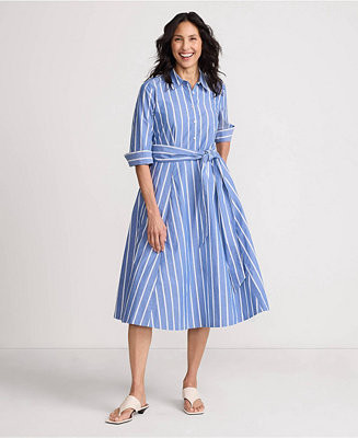 Lands' End Women's Poplin Midi Wrap Front Dress - Macy's | Macy's