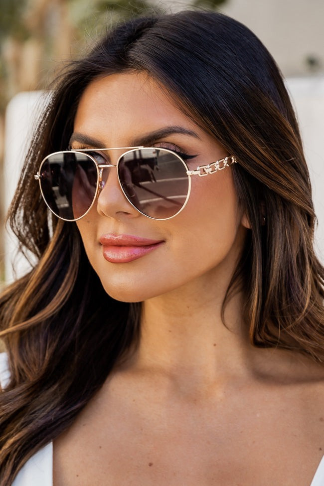 No Roots Gold Round Aviator Sunglasses | Pink Lily