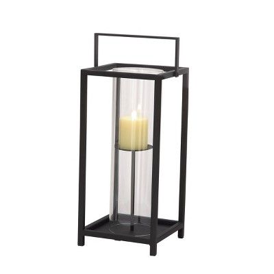 20" x 8" Contemporary Iron/Glass Candle Holder with Metal Handle Black - Olivia & May | Target