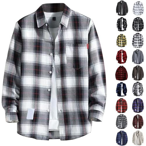 Flannel Shirt for Men Casual Long Sleeve Plaid Shirt Slim Fit Work Shirts Buffalo Plaid Button Down Untucked Jacket Camisa de Cuadros para Hombre Flannels Long Sleeve Button Down Flanelle Shirt | Amazon (US)