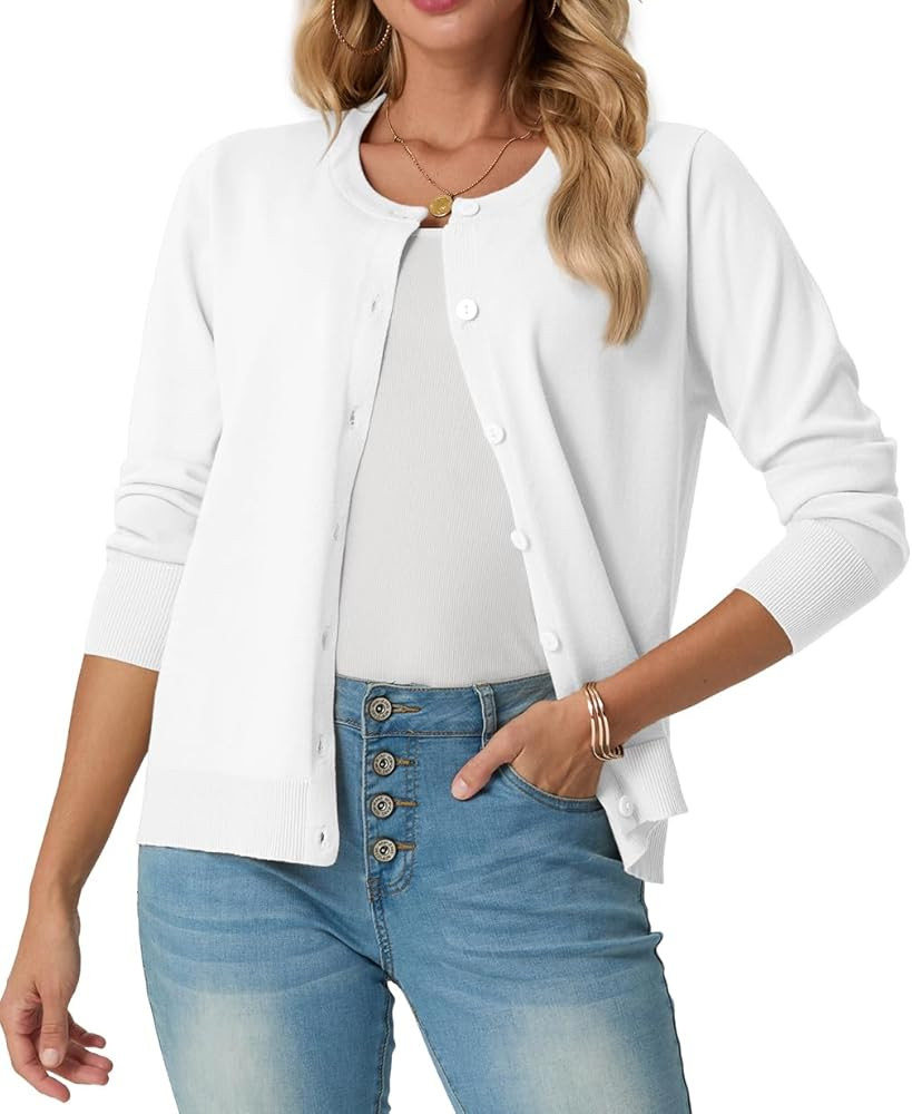 GRECERELLE Women's Long Sleeve Lightweight Crewneck Casual Cardigan Sweater, S-2XL | Amazon (US)