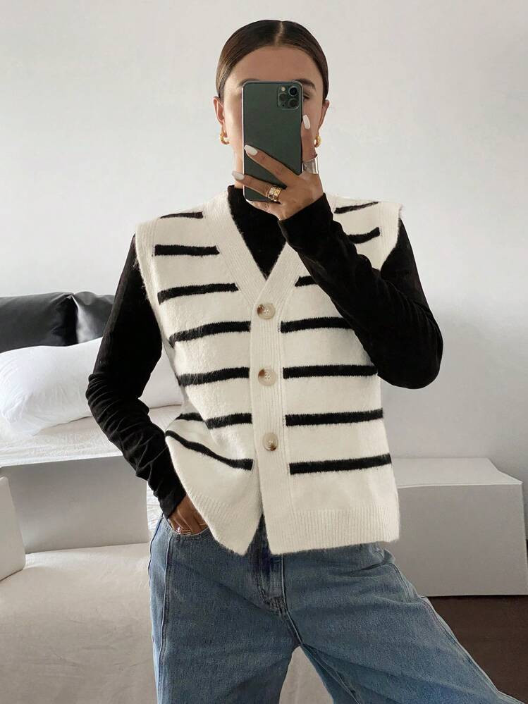 Siren Gaze Women Casual Striped Knit Vest, , Spring/Summer, Sleeveless Tops, Striped Tops, Thin S... | SHEIN
