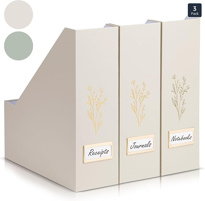 ZICOTO Beautiful Magazine Holder Set Of 3 - Sturdy File Holder to Organize Your Desk Or Shelves -... | Amazon (US)