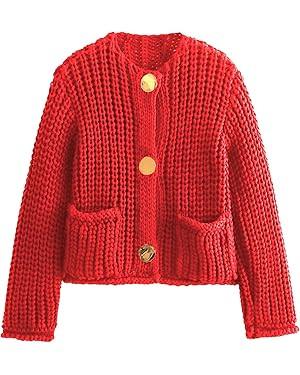 Arssm Womens Cropped Cardigan Sweaters Chunky Open Front Button Down Knit Sweater Long Sleeve Loo... | Amazon (US)