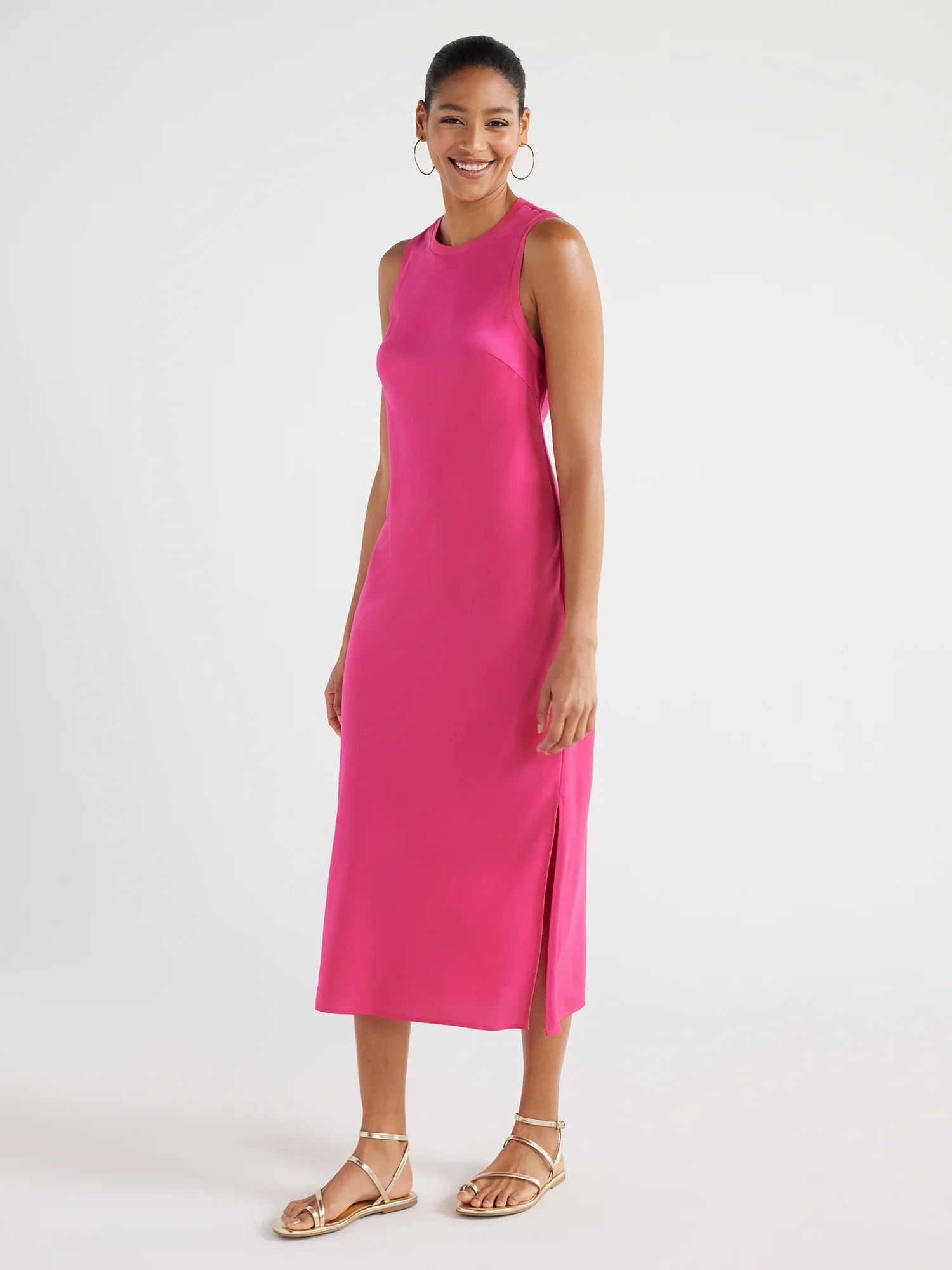Scoop Women's Sleeveless Satin Midi Tank Dress, Sizes XS-XXL - Walmart.com | Walmart (US)