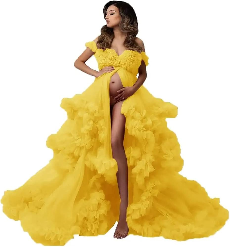 PRESEOSSA Women's Tulle Robe for Maternity Photoshoot Puffy Ruffles Bridal Lingerie Bathgown Illu... | Amazon (US)
