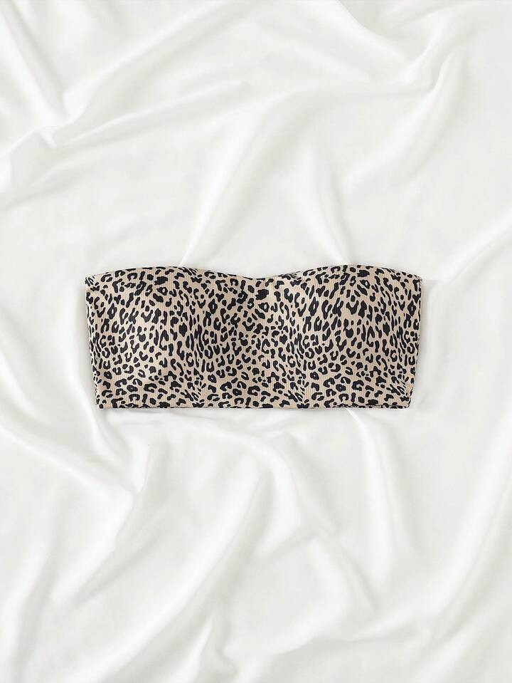 SHEIN Swim Leopard Print Bandeau Bikini Top,Summer Beach | SHEIN