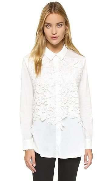 Endless Rose Lace Placket Button Down Shirt - White/White | Shopbop