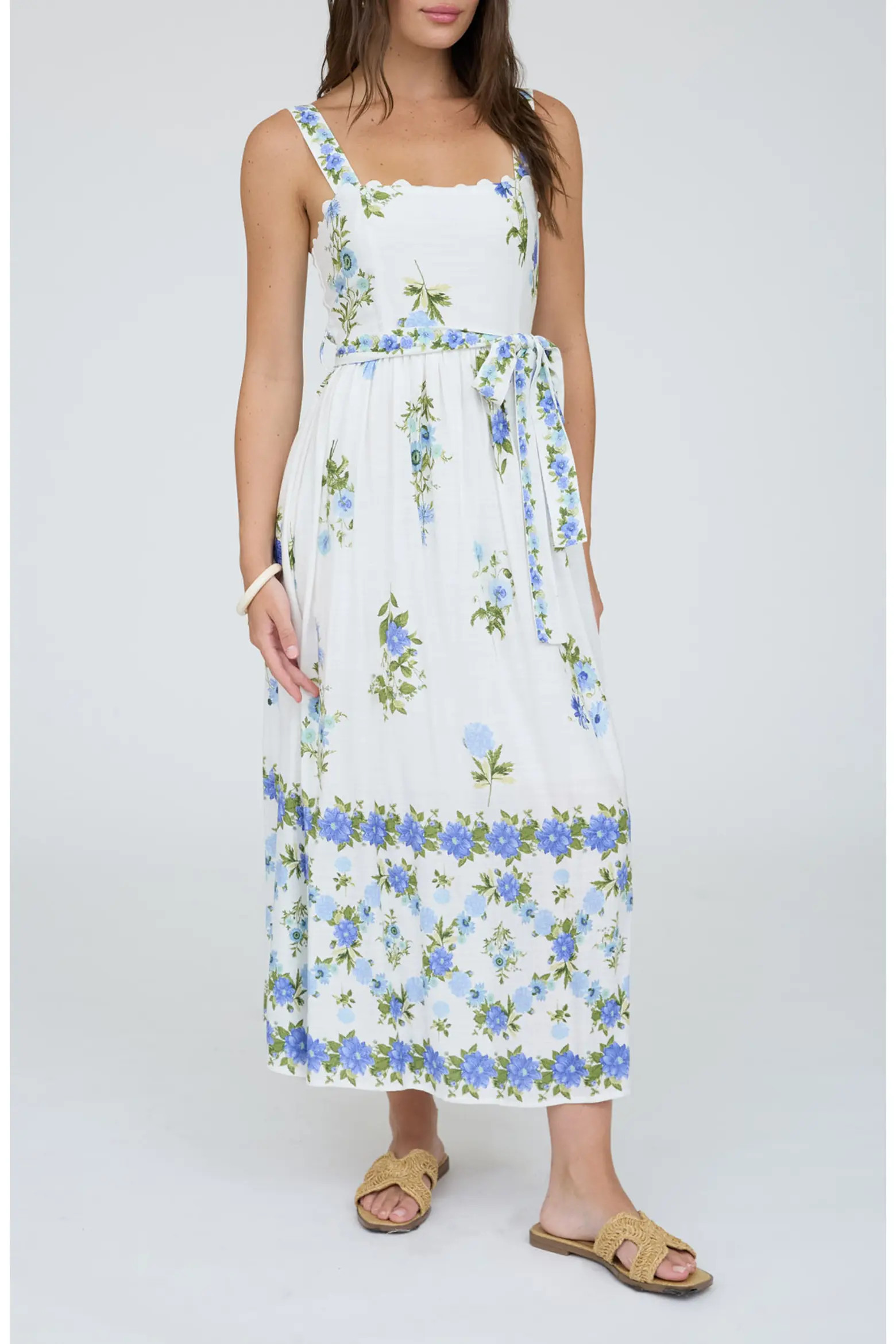 Belted Floral Scallop Edge Midi Dress (Women) | Nordstromrack | Nordstrom Rack