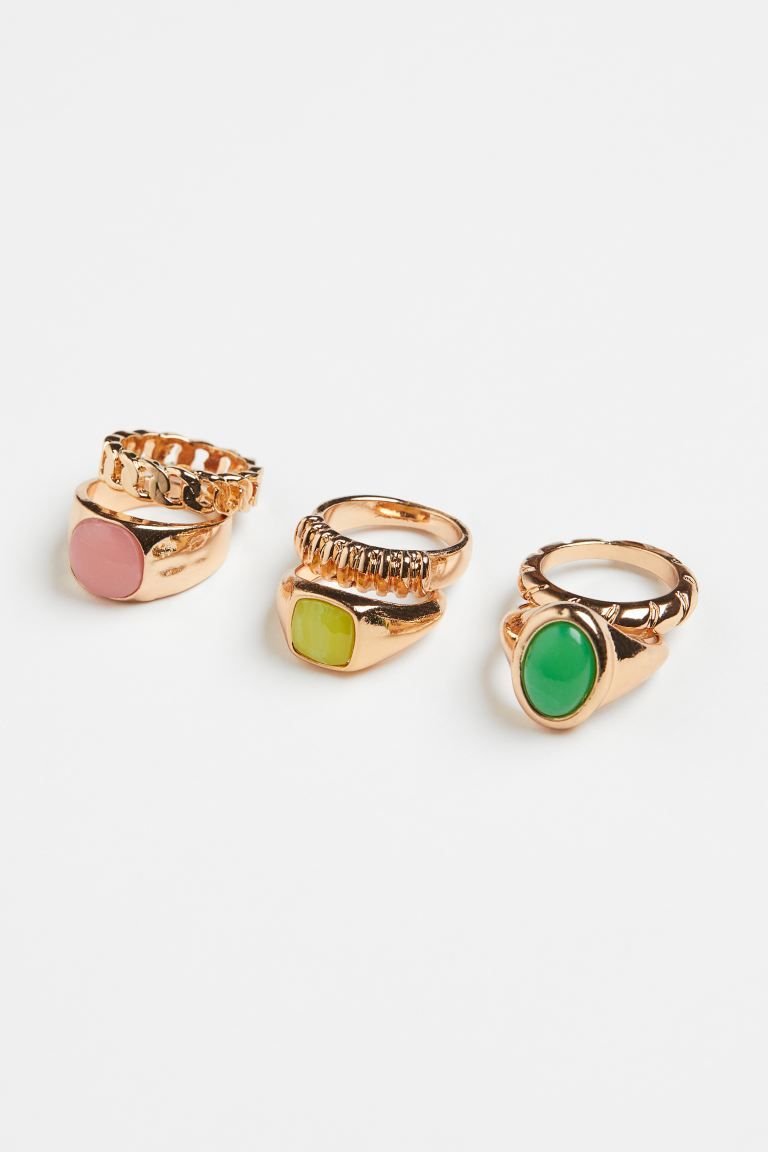 Metal rings in various designs. Three rings with a an elegant plastic stone. | H&M (US + CA)