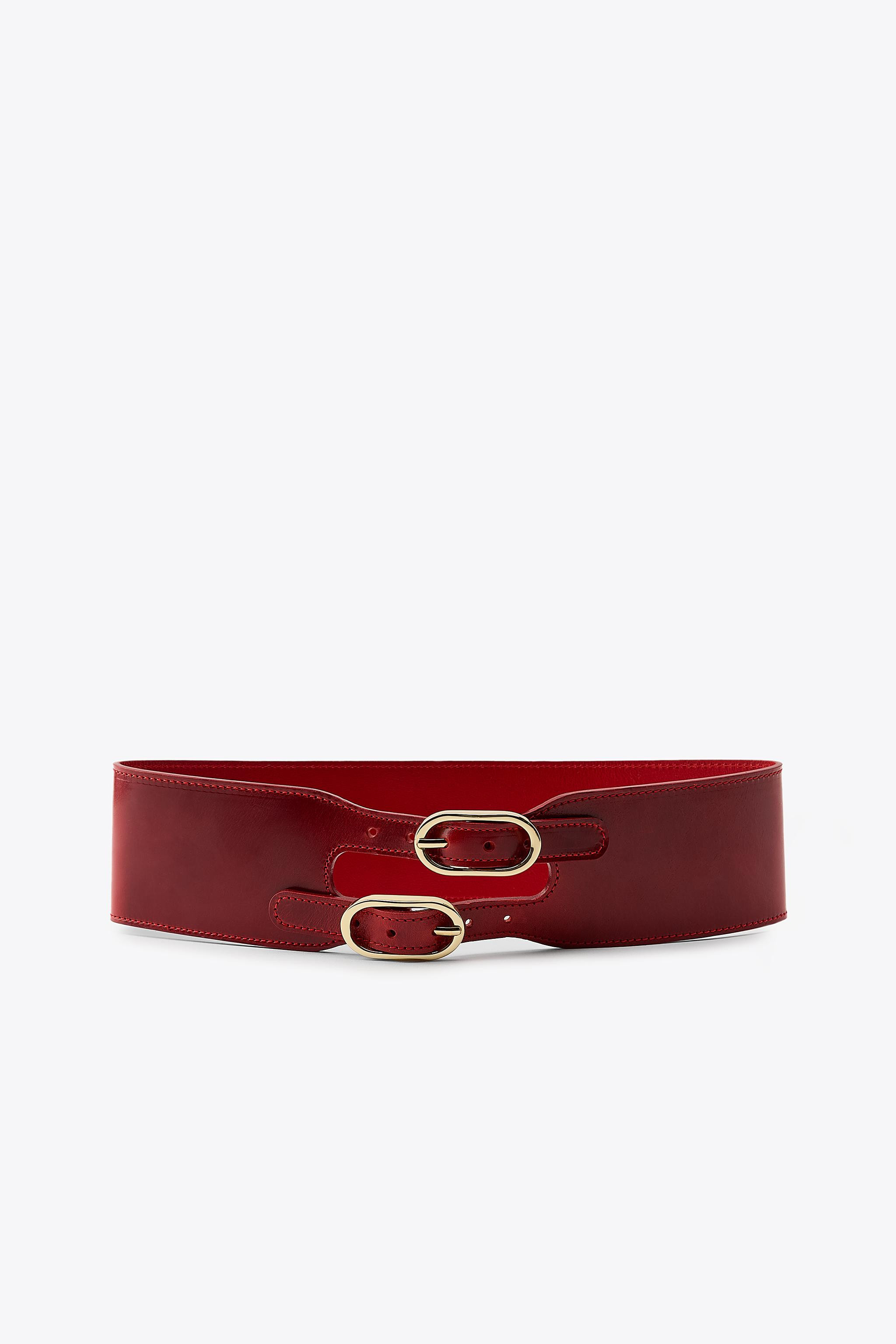 2-inch wide sash belt made of leather. Oval-shaped double metal buckle detail. | Zara US
