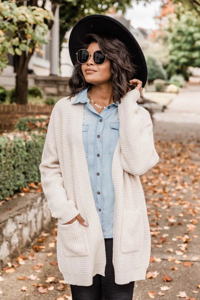 Late Night Walks Cream Waffle Knit Cardigan | The Pink Lily Boutique