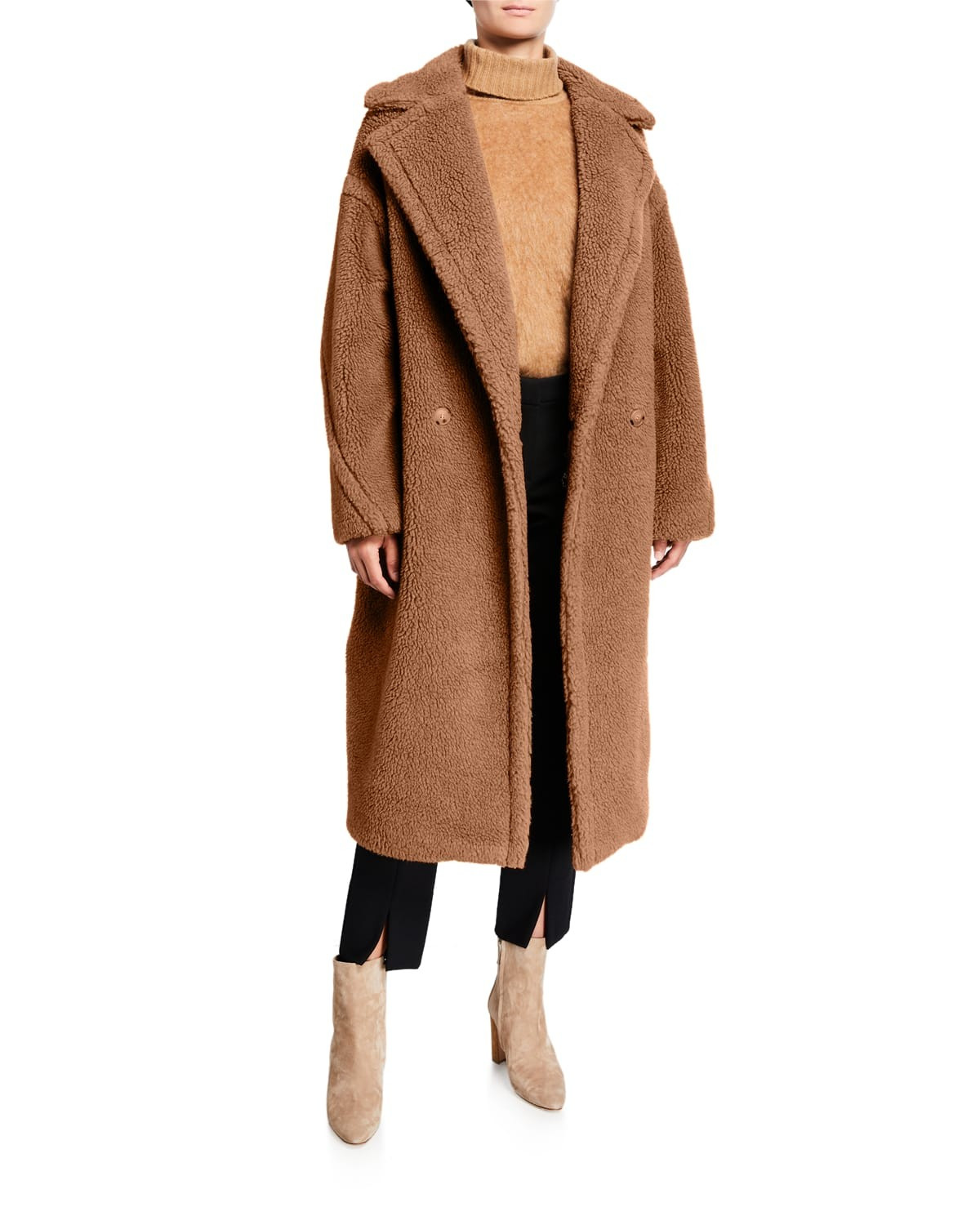 Double-Breasted Camel Hair Blend Teddy Coat | Neiman Marcus