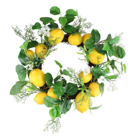 Northlight Lemon Twig Artificial Floral Wreath, Yellow 20-Inch | Target