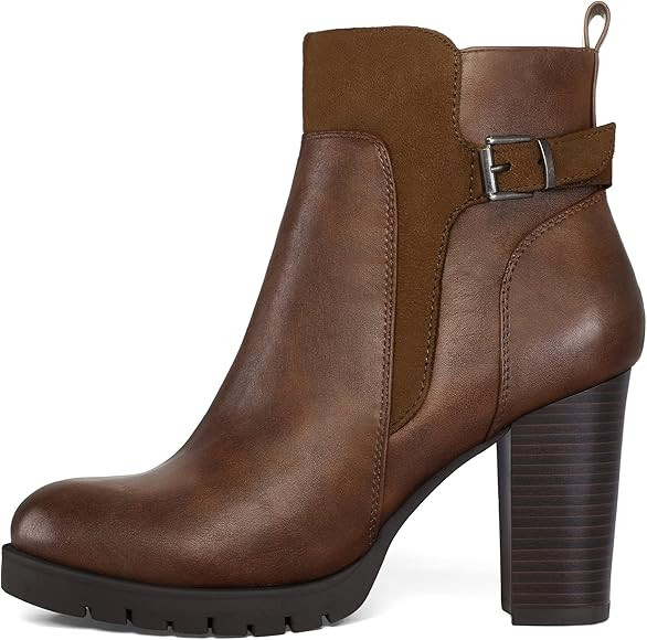 mysoft Women's Ankle Boots Chunky Stacked Heel Zipper Booties | Amazon (US)