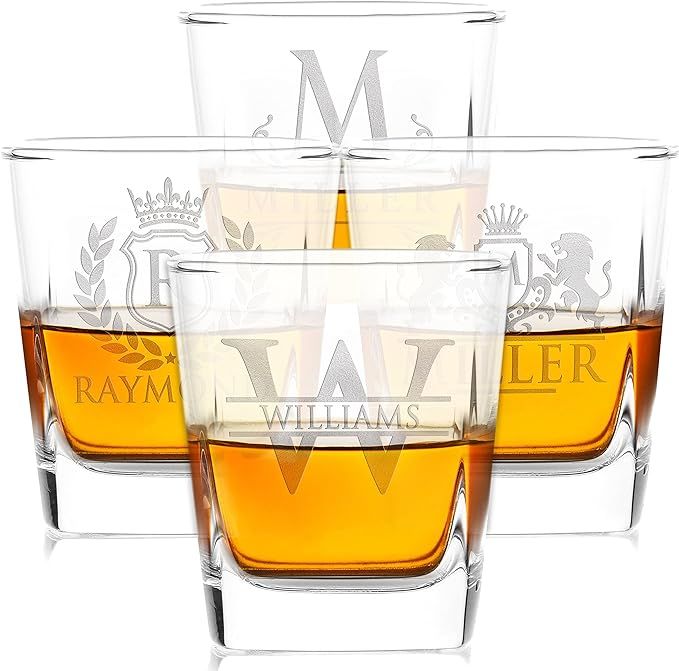Amazing Items Set of 4 - Whiskey Gifts for Men, Personalized Whiskey Glasses w/Name & Initial - 9... | Amazon (US)
